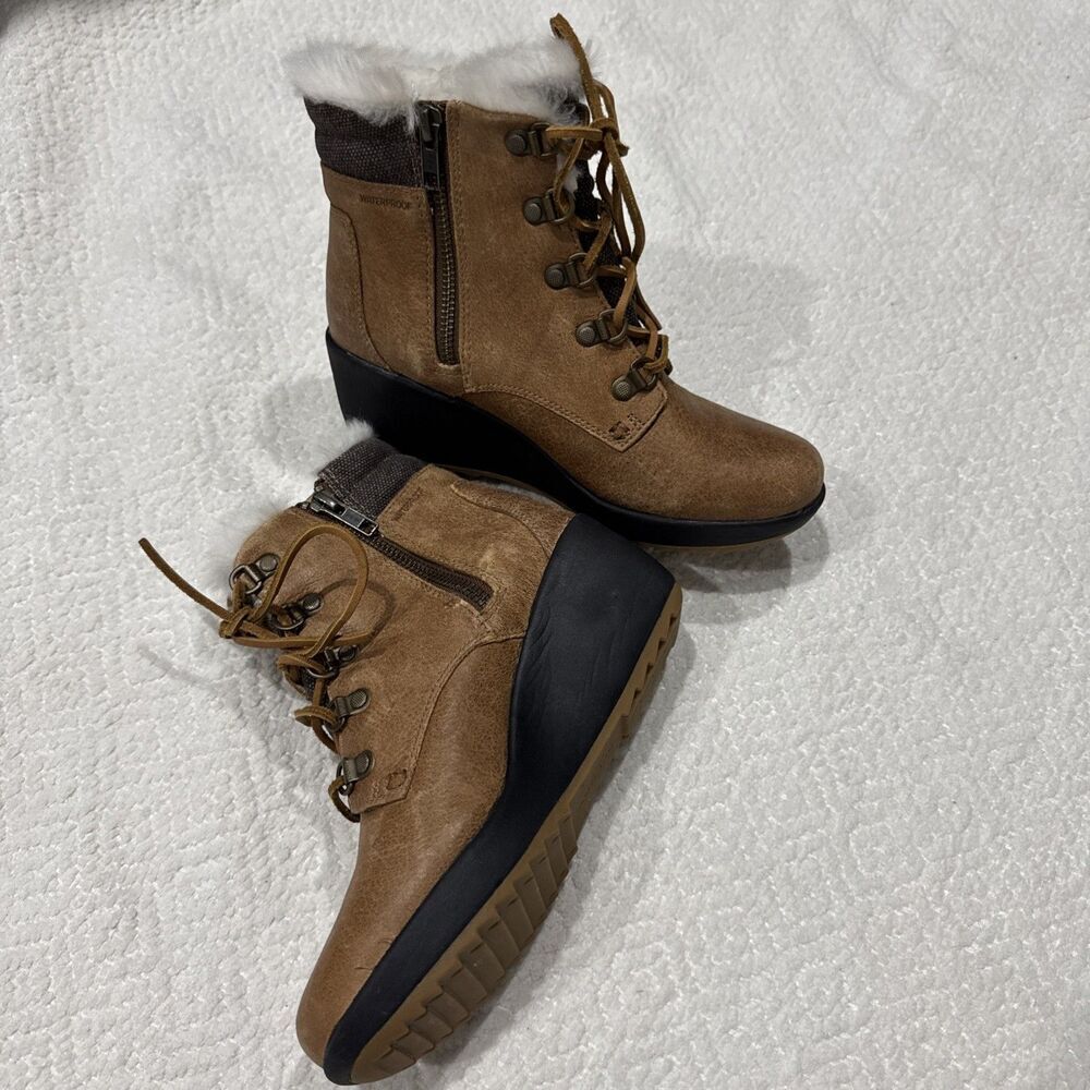 NEW  Sperry Luca Peak Tan brown suede leather fur lined wedge hiking boot Sz 5.5